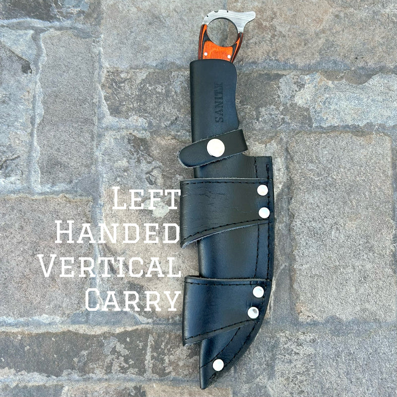 Sanity Jewelry Steel Left Handed Vertical 11” John Dillinger - Orange Wood - Damascus - Horizontal & Vertical Carry - JDE06