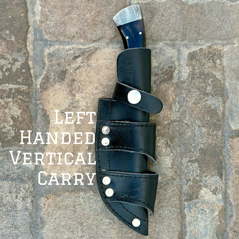 Sanity Jewelry Steel Left Handed Vertical 8.5” Lucky Luciano - Buffalo Horn - Damascus - Horizontal & Vertical Carry - LL01