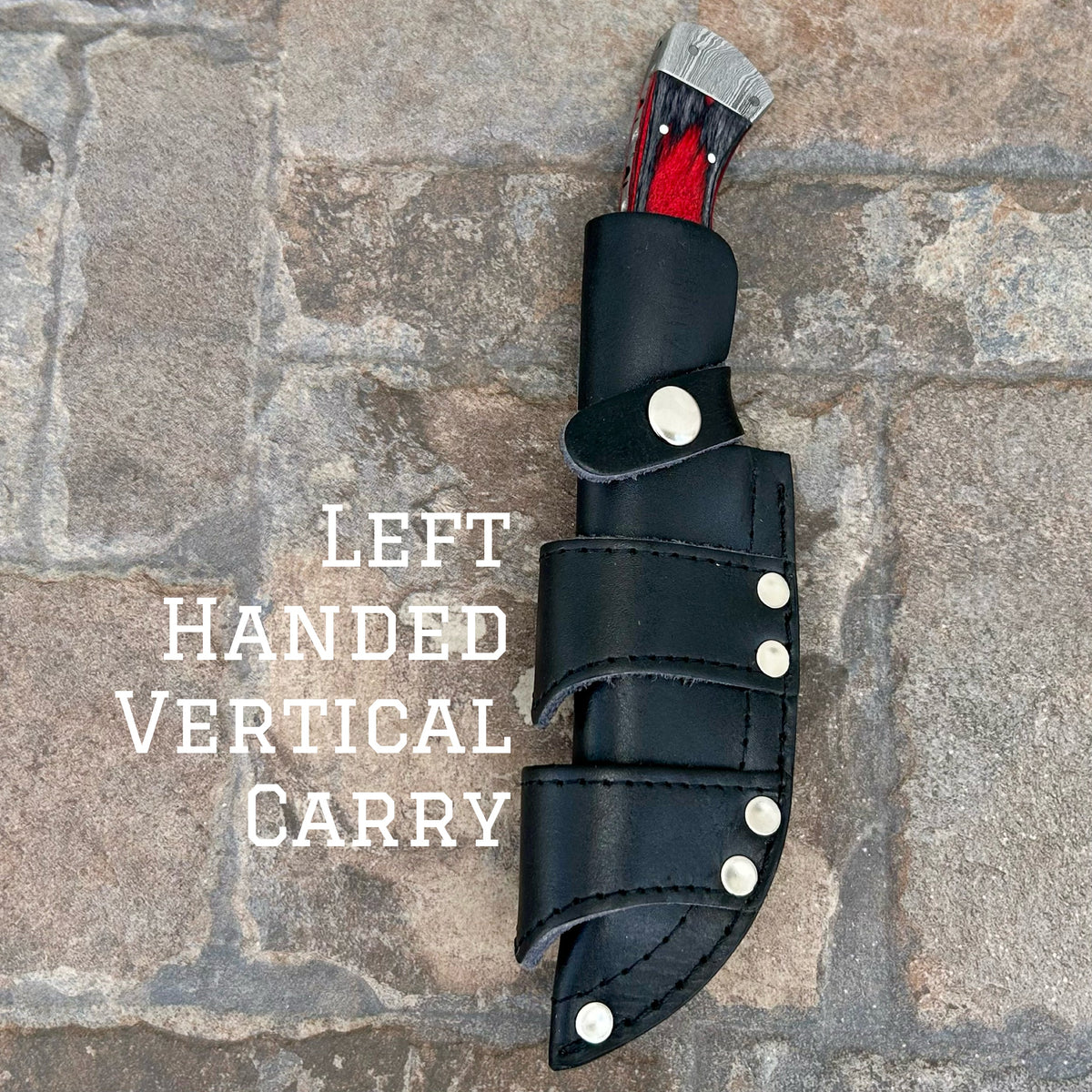 8.5” Lucky Luciano - Red & Black Wood - Damascus - Horizontal & Vertic