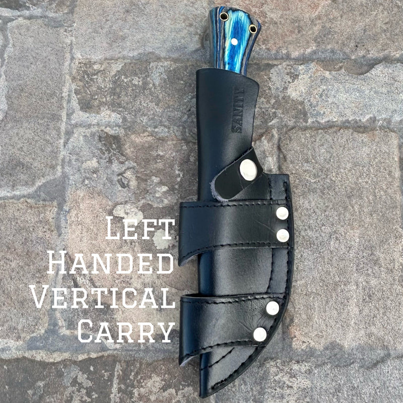 SANITY JEWELRY® Steel Left Handed Vertical Rough Rider Series - F Around And Find Out - D2 Steel - Blue & Black Wood - Horizontal & Vertical Carry - 10 inches - CUS06