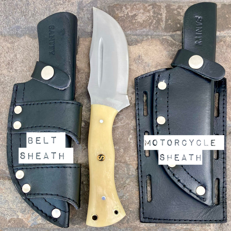 SANITY JEWELRY® Steel Motorcycle Sheath W/Belt Right Handed Horizontal 10” Rough Rider Series - Bone - D2 Steel - Horizontal & Vertical Carry - P005