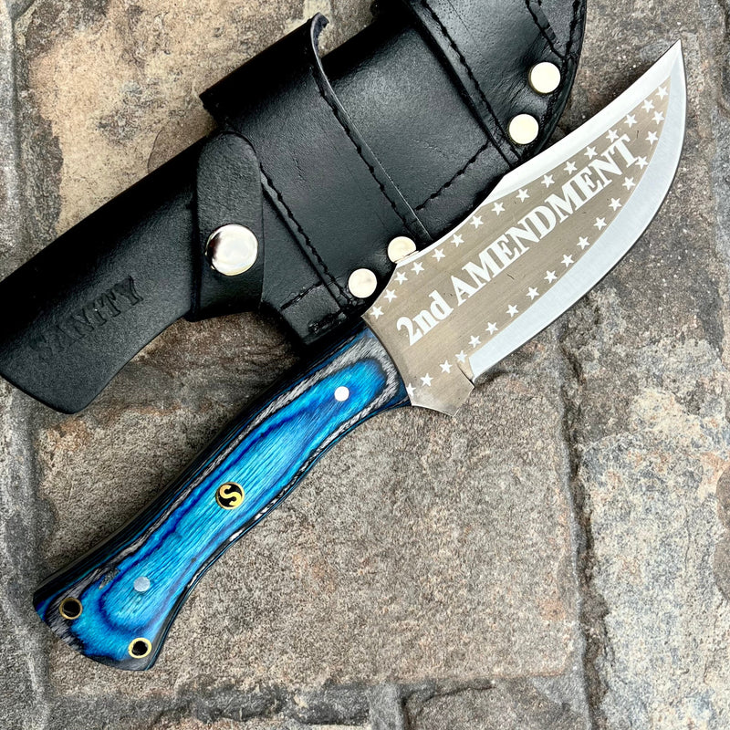 SANITY JEWELRY® Steel Right Handed Holder Rough Rider Series - 2ND Amendment - D2 Steel - Blue & Black Wood - Horizontal & Vertical Carry - 10" - CUS18