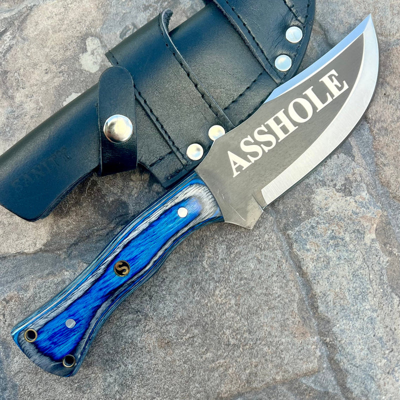 SANITY JEWELRY® Steel Right Handed Holder Rough Rider Series - Asshole - D2 Steel - Blue & Black Wood - Horizontal & Vertical Carry - 10" - CUS15