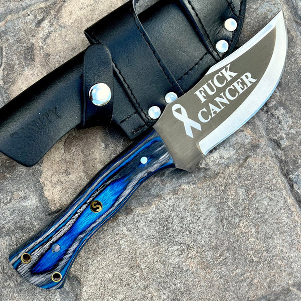 SANITY JEWELRY® Steel Rough Rider Series - F Cancer - D2 Steel - Blue & Black Wood - Horizontal & Vertical Carry - 10" - CUS07