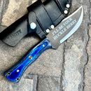 SANITY JEWELRY® Steel Right Handed Holder Rough Rider Series - I'll Be Your Huckleberry - D2 Steel - Blue & Black Wood - Horizontal & Vertical Carry - 10" - CUS03