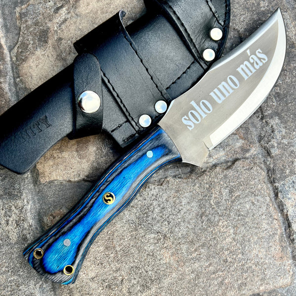 SANITY JEWELRY® Steel Right Handed Holder Rough Rider Series - Solo Uno Mas - D2 Steel - Blue & Black Wood - Horizontal & Vertical Carry - 10" - CUS27