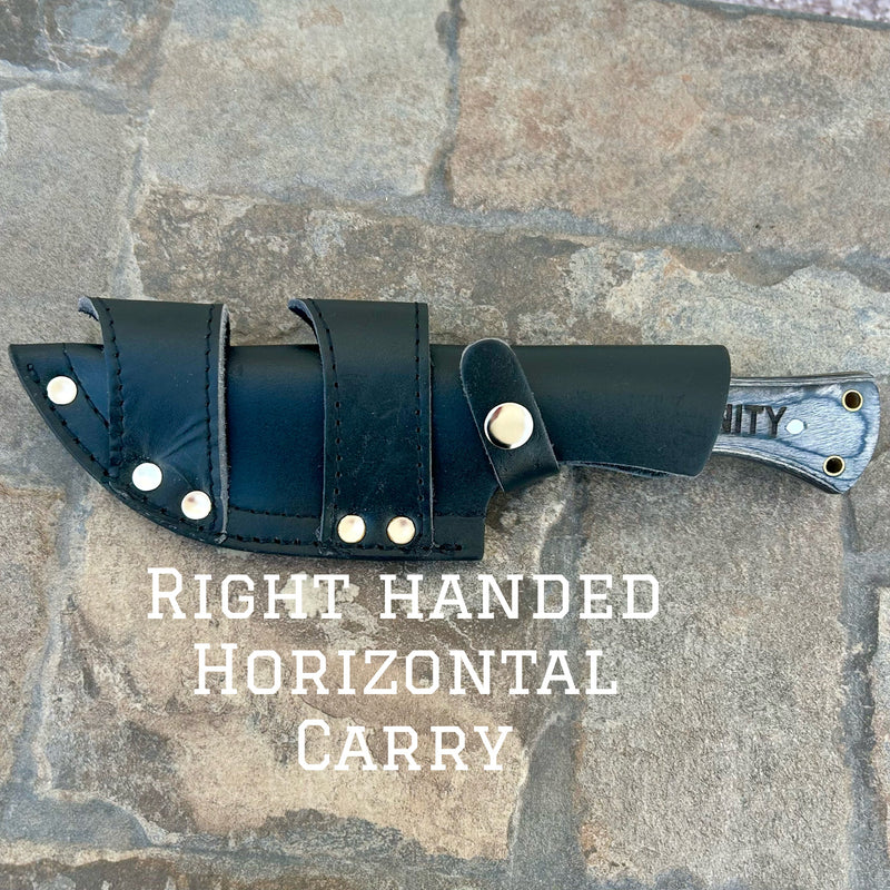 SANITY JEWELRY® Steel Right Handed Horizontal 10" Rough Rider Series - Viking - Blue & Black Wood - D2 Steel - Horizontal & Vertical Carry - CUS59