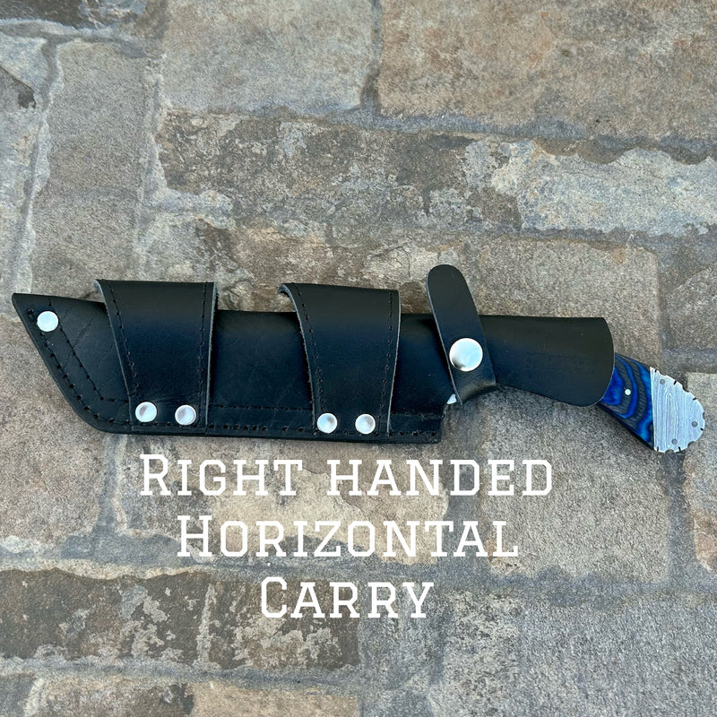 SANITY JEWELRY® Steel Right Handed Horizontal 11" Doc Holiday - Blue & Black Wood - Damascus - Horizontal & Vertical Carry - DOC5