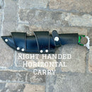 Sanity Jewelry Steel Right Handed Horizontal 11” John Dillinger - Green Wood - Damascus - Horizontal & Vertical Carry - JDE11