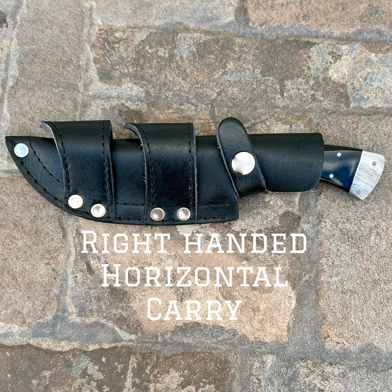 Sanity Jewelry Steel Right Handed Horizontal 8.5” Lucky Luciano - Buffalo Horn - Damascus - Horizontal & Vertical Carry - LL01