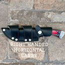 Sanity Jewelry Steel Right Handed Horizontal 8.5” Lucky Luciano - Red & Black Wood - Damascus - Horizontal & Vertical Carry - LL05