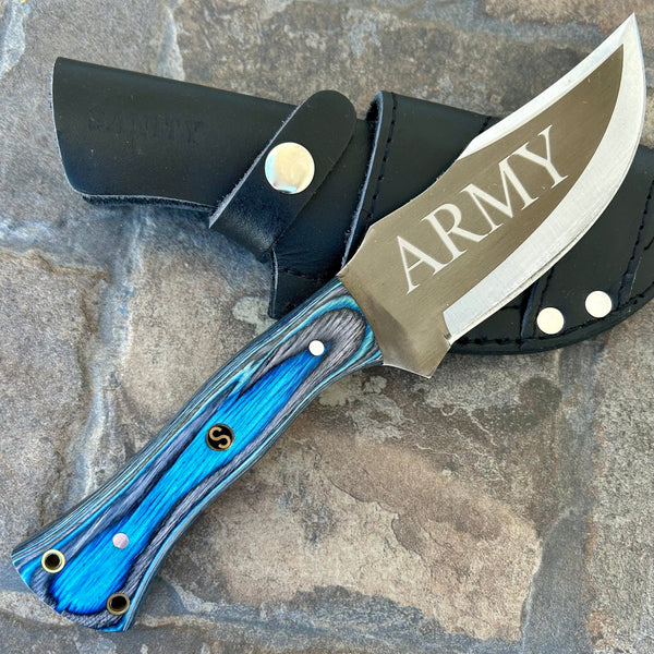 SANITY JEWELRY® Steel Right Handed Rough Rider Series - Army - D2 Steel - Blue & Black Wood - Horizontal & Vertical Carry - 10" - CUS47