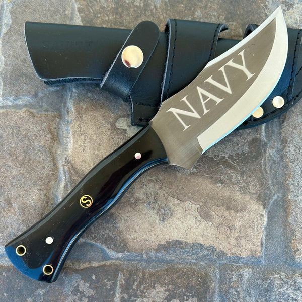 SANITY JEWELRY® Steel Right Handed Rough Rider Series - Navy - D2 Steel - Buffalo Horn - Horizontal & Vertical Carry - 10" - CUS49
