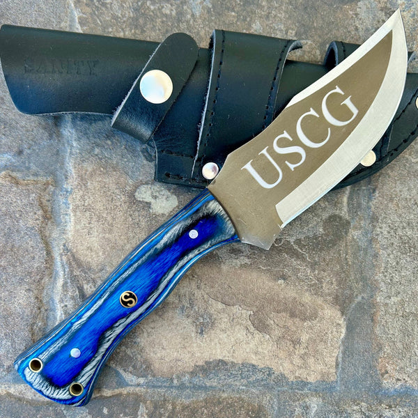SANITY JEWELRY® Steel Right Handed Rough Rider Series - USCG - D2 Steel - Blue Wood - Horizontal & Vertical Carry - 10" - CUS43