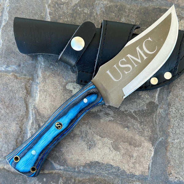 SANITY JEWELRY® Steel Right Handed Rough Rider Series - USMC - D2 Steel - Blue & Black Wood - Horizontal & Vertical Carry - 10" - CUS51