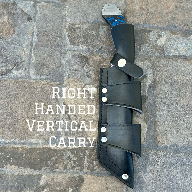SANITY JEWELRY® Steel Right Handed Vertical 11" Doc Holiday - Blue & Black Wood - Damascus - Horizontal & Vertical Carry - DOC5