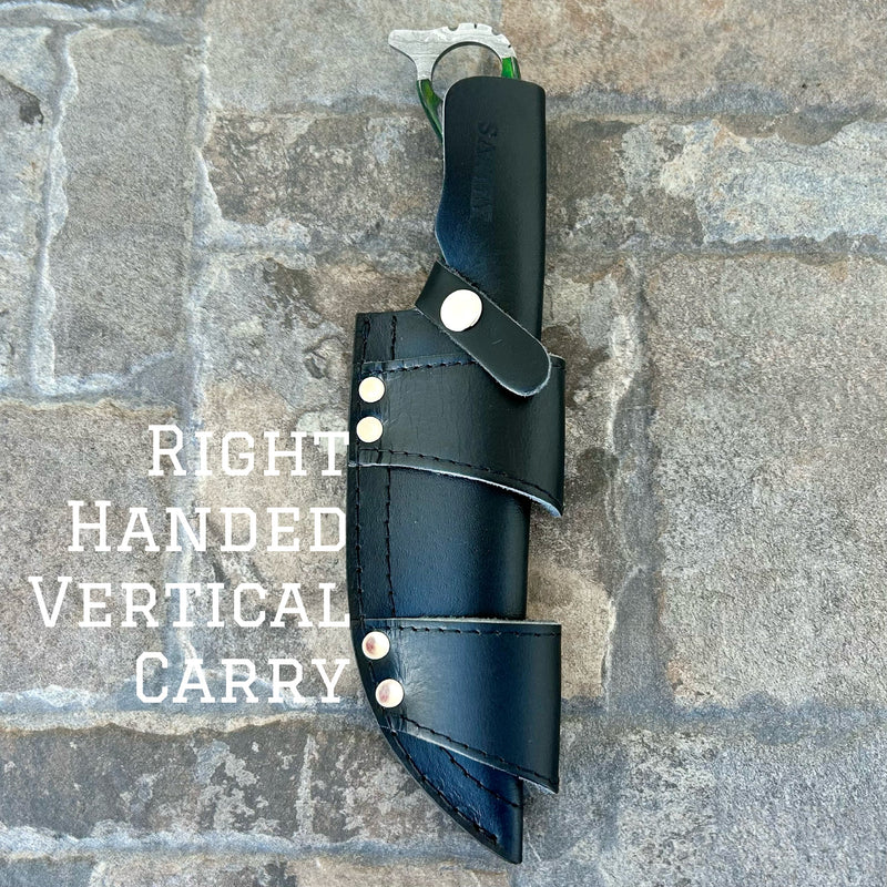 Sanity Jewelry Steel Right Handed Vertical 11” John Dillinger - Green Wood - Damascus - Horizontal & Vertical Carry - JDE11