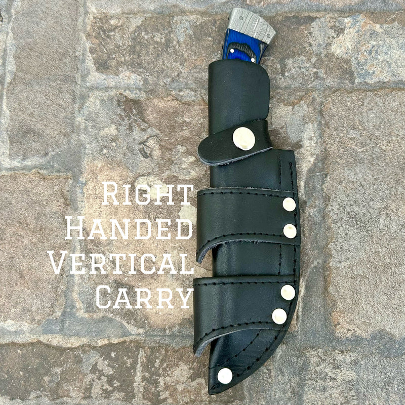 Sanity Jewelry Steel Right Handed Vertical 8.5” Lucky Luciano - Blue & Black Wood - Damascus - Horizontal & Vertical Carry - LL07