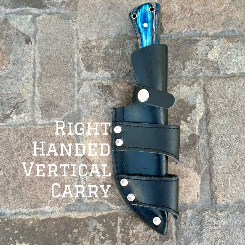 SANITY JEWELRY® Steel Right Handed Vertical Rough Rider Series - F Around And Find Out - D2 Steel - Blue & Black Wood - Horizontal & Vertical Carry - 10 inches - CUS06