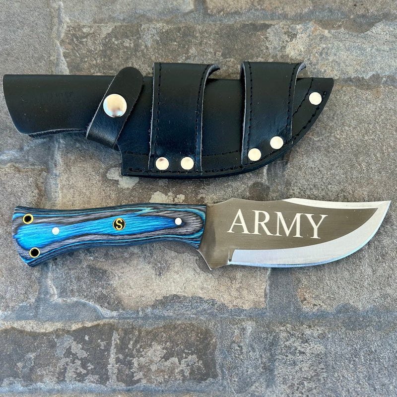 SANITY JEWELRY® Steel Rough Rider Series - Army - D2 Steel - Blue & Black Wood - Horizontal & Vertical Carry - 10" - CUS47