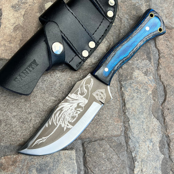 SANITY JEWELRY® Steel Rough Rider Series - Viking Warrior - D2 Steel - Blue & Black Wood - Horizontal & Vertical Carry - 10" - CUS21