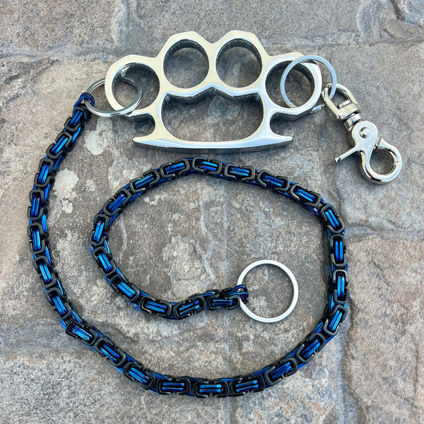SANITY JEWELRY® Wallet Chain 23” Four Finger Ring Wallet Chain Polished - Blue & Black Daytona Deluxe 1/4" - WC19DP