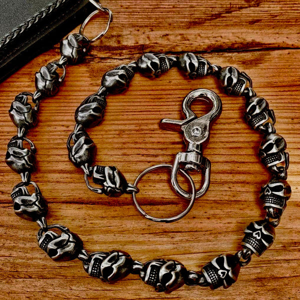 Sanity Jewelry Four Finger Wallet Chain - Silver Daytona Road King - w/ Polished Skull Four Finger Ring 36 - WCK-1 29 Inches