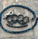 SANITY JEWELRY® Wallet Chain 24” Black Skull Four Finger Ring Wallet Chain - Black & Blue Daytona Deluxe - WC92D