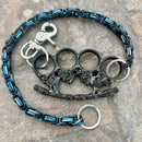 SANITY JEWELRY® Wallet Chain 24” Black Skull Four Finger Ring Wallet Chain - Black & Blue Daytona Heritage - WC93H