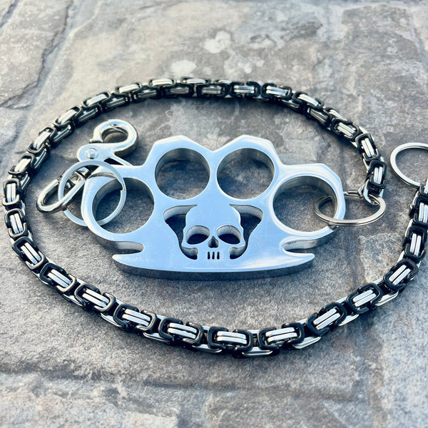 SANITY JEWELRY® Wallet Chain 24” Four Finger Ring Wallet Chain Polished - Black & Silver Daytona Deluxe - WC16D