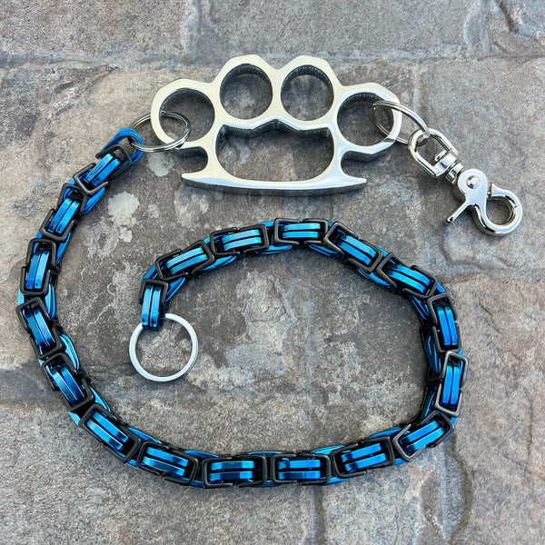 SANITY JEWELRY® Wallet Chain 24” Four Finger Wallet Chain - Black & Blue Daytona Road King - W/ Polished Four Finger Ring - WCK28