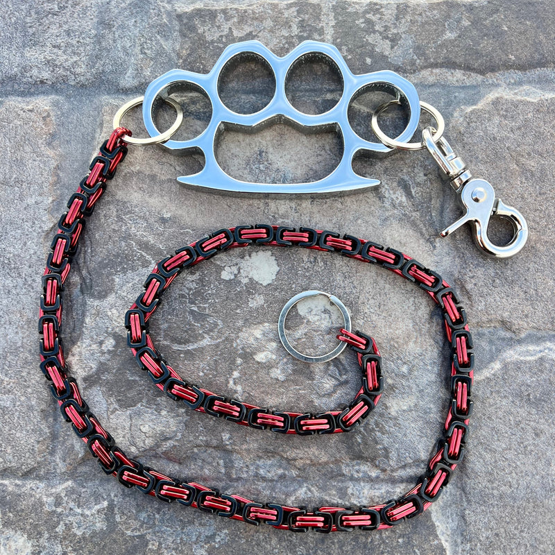 SANITY JEWELRY® Wallet Chain 24” Four Finger Wallet Chain - Black & Red Daytona Deluxe - W/ Polished Four Finger Ring - WCK34