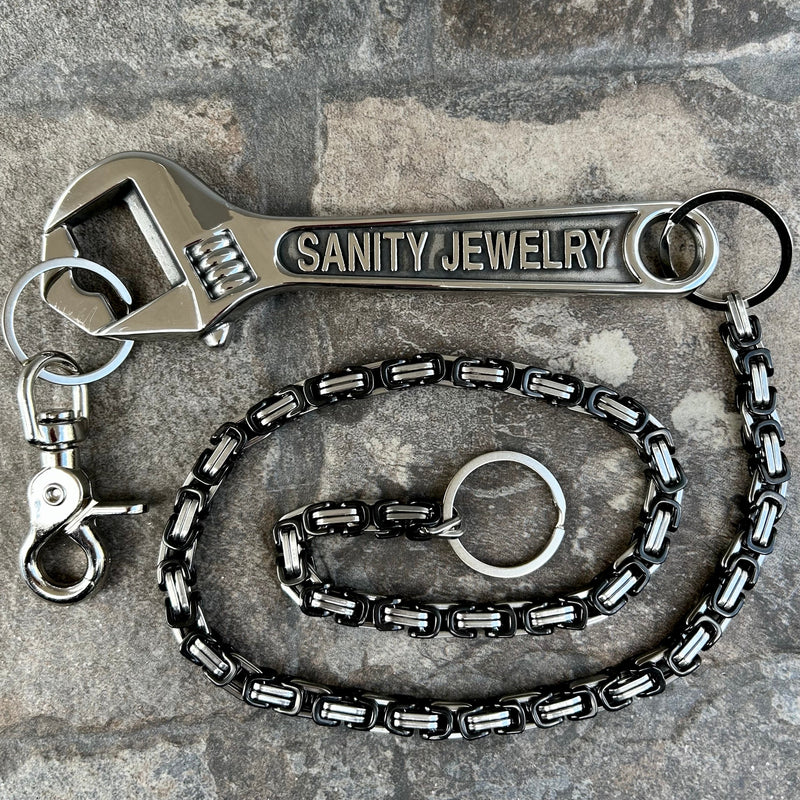 SANITY JEWELRY® Wallet Chain 24 inches Bottle Opener Wallet Chain - Black Daytona Deluxe - W/Sanity Wrench - WCK-24