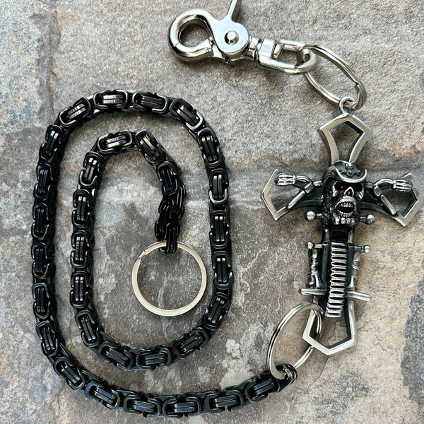 Cross Wallet Chain - Black Daytona Deluxe - W/Cowboy Motorcycle Cross