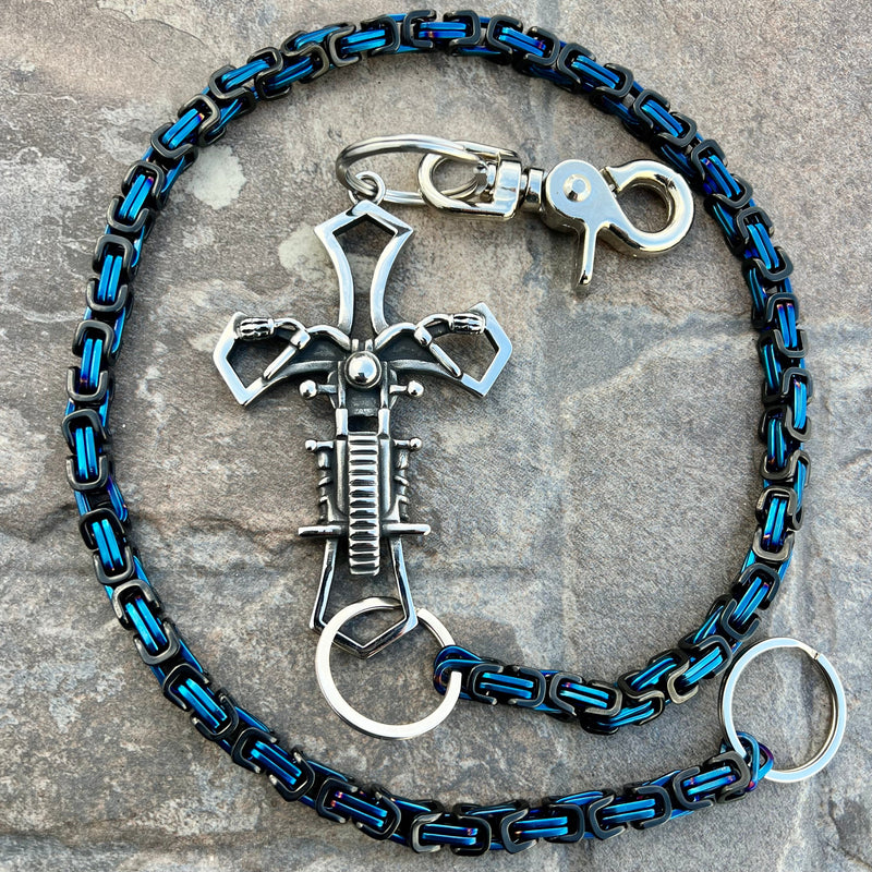 SANITY JEWELRY® Wallet Chain 24” Motorcycle Cross Wallet Chain - Black & Blue Daytona Deluxe - WC227