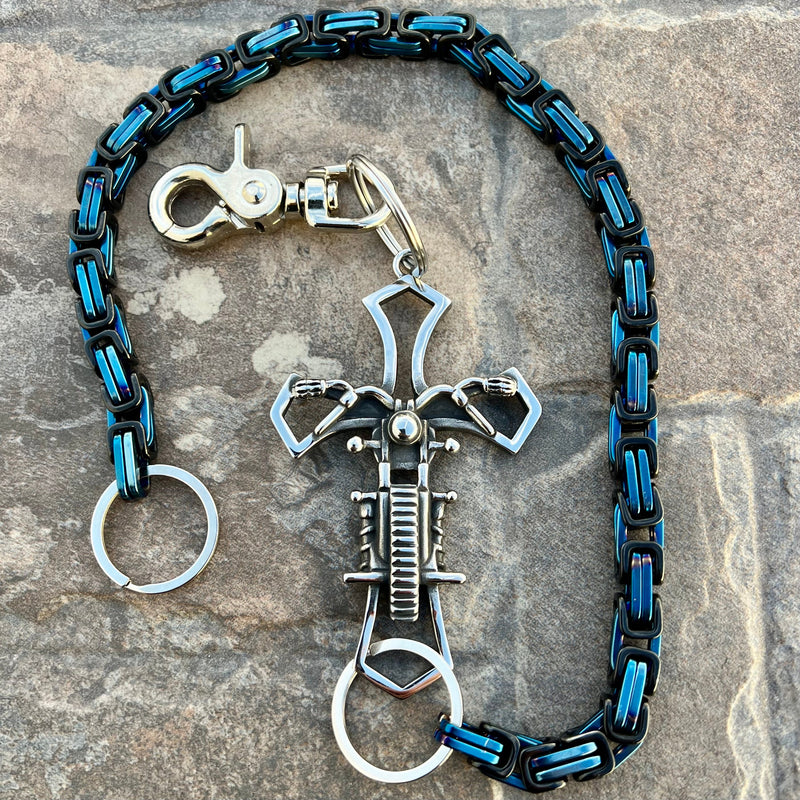 SANITY JEWELRY® Wallet Chain 24” Motorcycle Cross Wallet Chain - Black & Blue Daytona Heritage - WC227