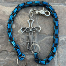 SANITY JEWELRY® Wallet Chain 24” Motorcycle Cross Wallet Chain - Black & Blue Daytona Road King - WC227ad