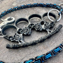 SANITY JEWELRY® Wallet Chain Black Skull Four Finger Ring Wallet Chain - Black & Blue Daytona Deluxe - WC92D