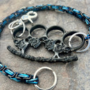 SANITY JEWELRY® Wallet Chain Black Skull Four Finger Ring Wallet Chain - Black & Blue Daytona Heritage - WC93H