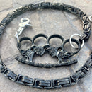 SANITY JEWELRY® Wallet Chain Black Skull Four Finger Ring Wallet Chain - Black Daytona Road King - WC106RK