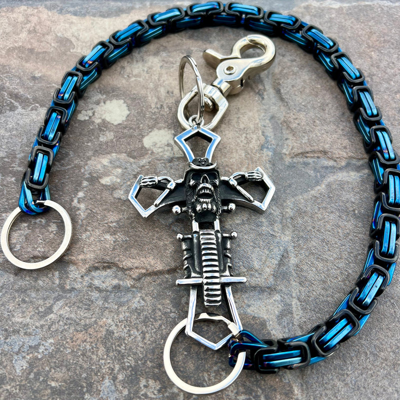 SANITY JEWELRY® Wallet Chain Cowboy Cross Wallet Chain - Black & Blue Daytona Heritage - WC226