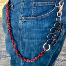 SANITY JEWELRY® Wallet Chain Four Finger Wallet Chain - Black & Red Daytona Heritage - W/ Small Black Skull Four Finger Ring 30" - WCK-31