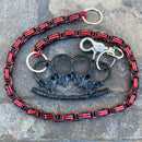 SANITY JEWELRY® Wallet Chain Four Finger Wallet Chain - Black & Red Daytona Heritage - W/ Small Black Skull Four Finger Ring 30" - WCK-31