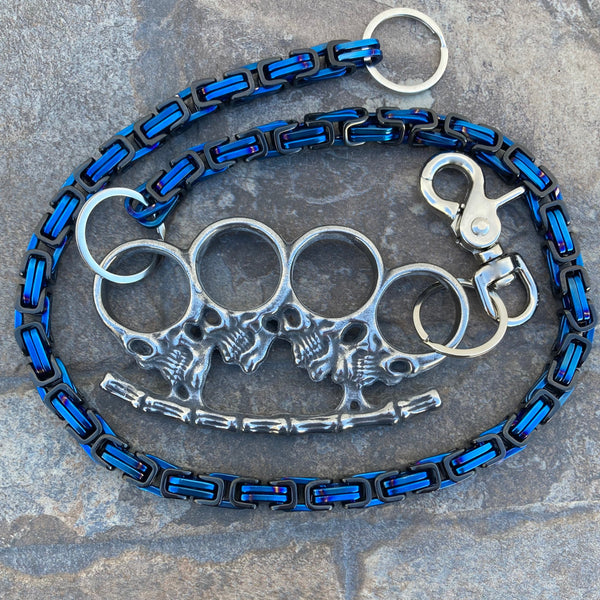 SANITY JEWELRY® Wallet Chain Four Finger Wallet Chain - Blue & Black Daytona Heritage - W/ Galvanized Skull Four Finger Ring 31" - WCK-16