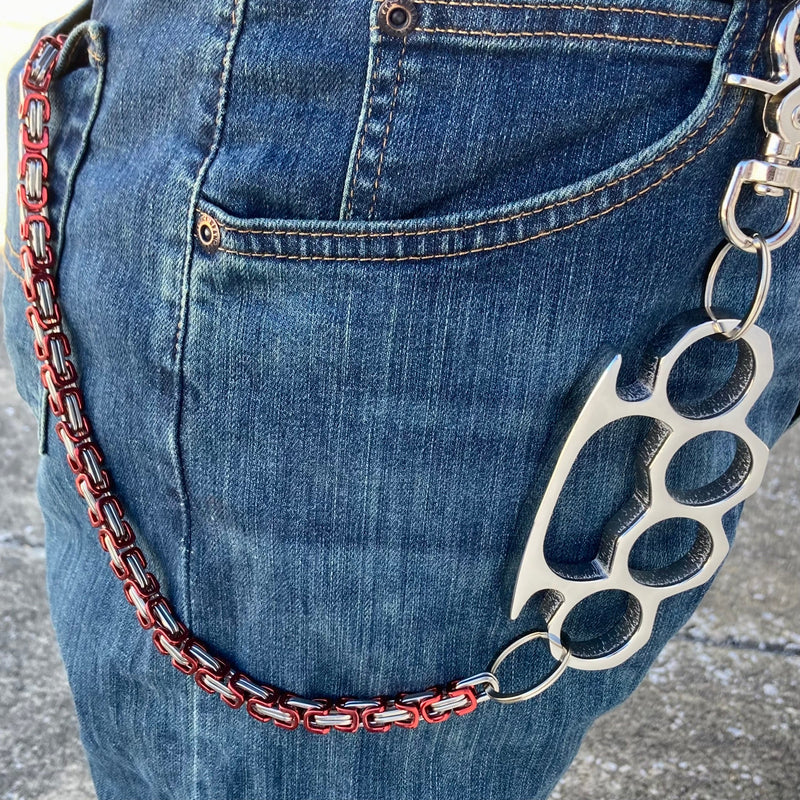SANITY JEWELRY® Wallet Chain Four Finger Wallet Chain - Red & SilverDaytona Deluxe - Polished Four Finger Ring 29" - WCK-9
