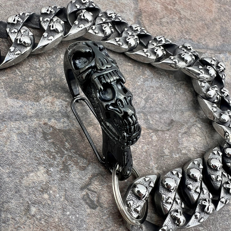 SANITY JEWELRY® Wallet Chain Huge Skull and Crossbone Wallet Chain - W/ Black Scream Clasp - WC50