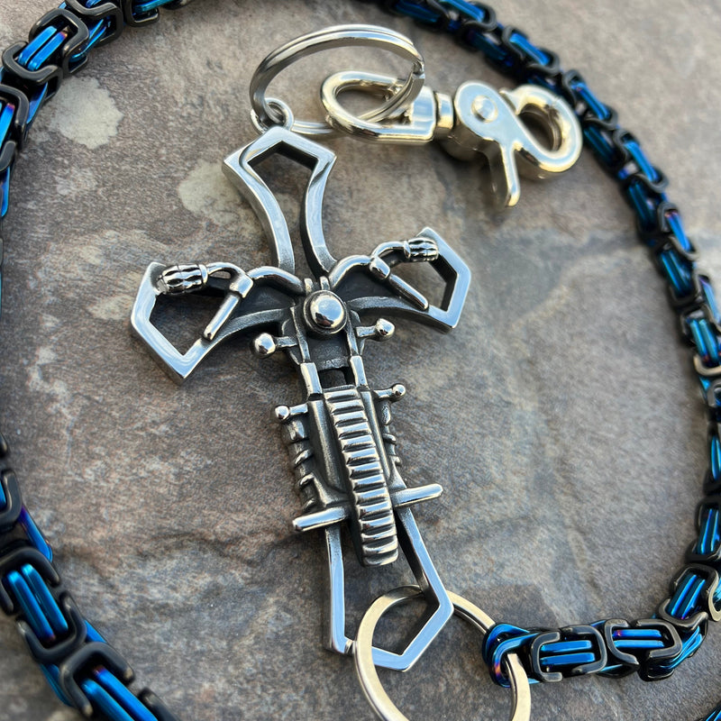 SANITY JEWELRY® Wallet Chain Motorcycle Cross Wallet Chain - Black & Blue Daytona Deluxe - WC227