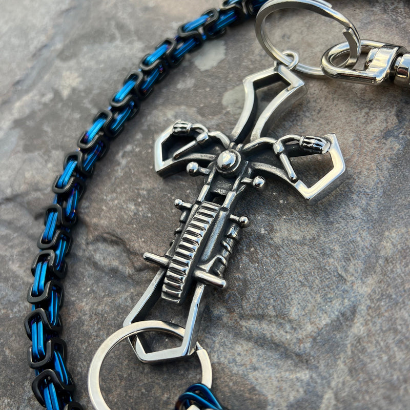 SANITY JEWELRY® Wallet Chain Motorcycle Cross Wallet Chain - Black & Blue Daytona Deluxe - WC227