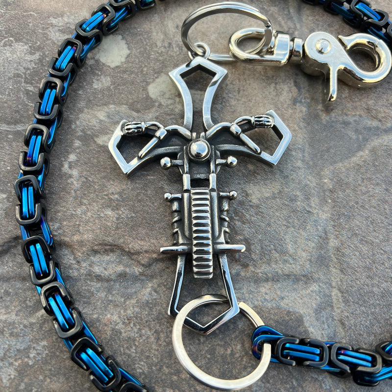 SANITY JEWELRY® Wallet Chain Motorcycle Cross Wallet Chain - Black & Blue Daytona Deluxe - WC227