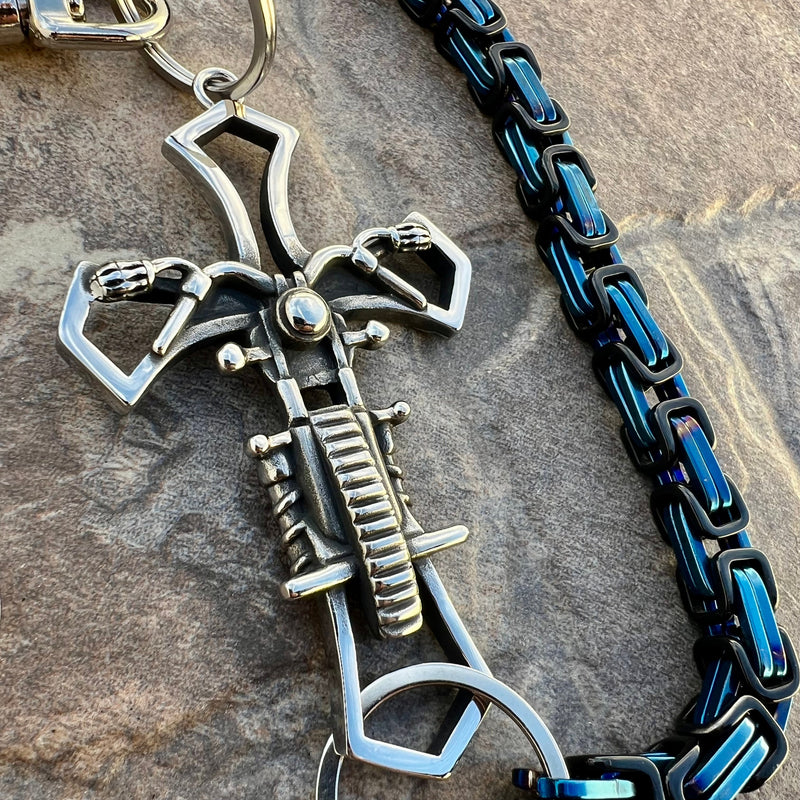 SANITY JEWELRY® Wallet Chain Motorcycle Cross Wallet Chain - Black & Blue Daytona Heritage - WC227